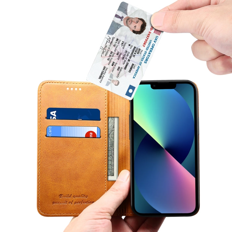 For iPhone 15 Suteni Calf Texture Horizontal Flip Leather Phone Case(Khaki) - HoMEdemic™ 