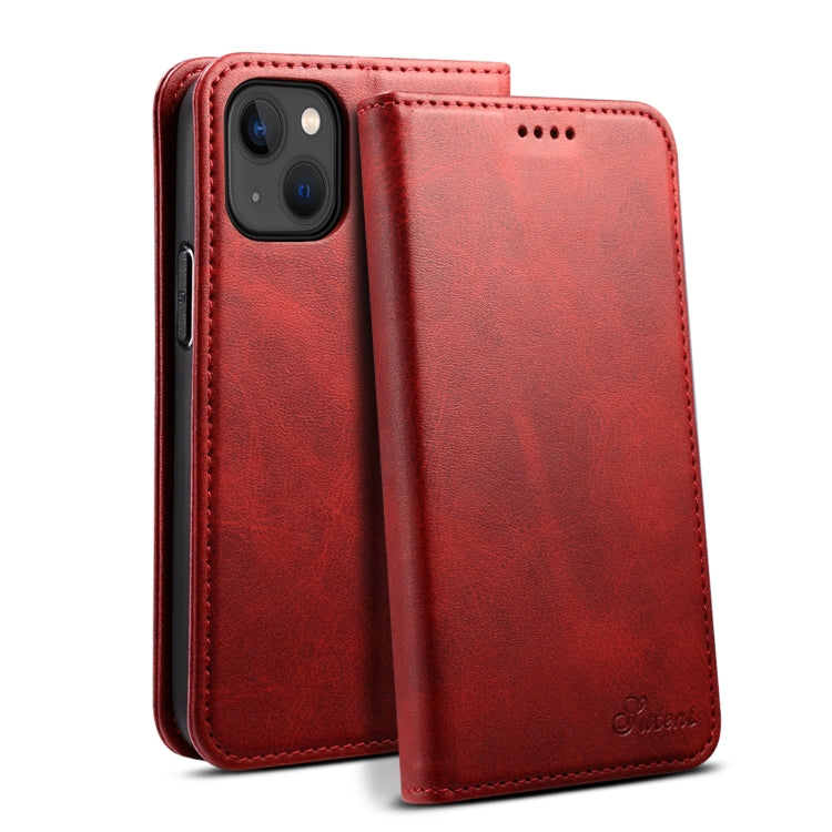 For iPhone 15 Suteni Calf Texture Horizontal Flip Leather Phone Case(Red) - HoMEdemic™ 