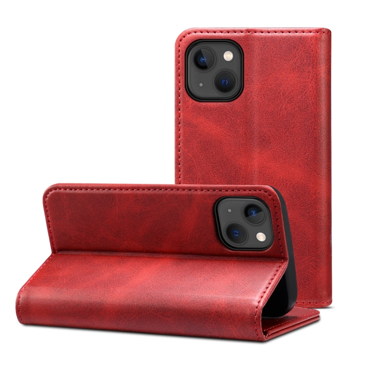 For iPhone 15 Suteni Calf Texture Horizontal Flip Leather Phone Case(Red) - HoMEdemic™ 
