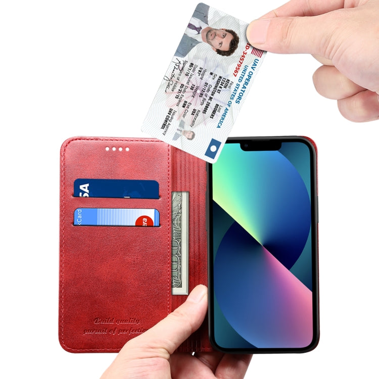 For iPhone 15 Suteni Calf Texture Horizontal Flip Leather Phone Case(Red) - HoMEdemic™ 