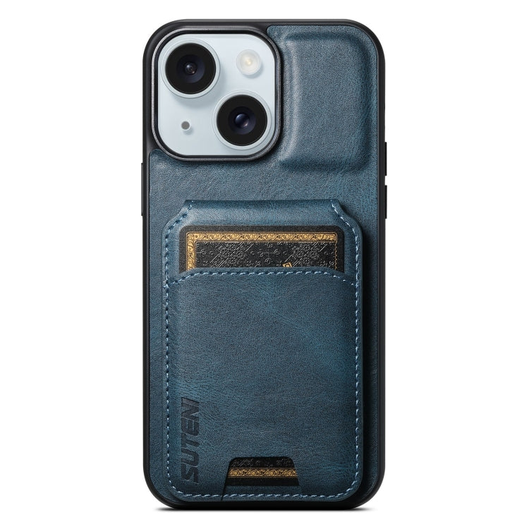 For iPhone 15 Suteni H02 Leather Wallet Stand Back Phone Case(Blue) - HoMEdemic™ 