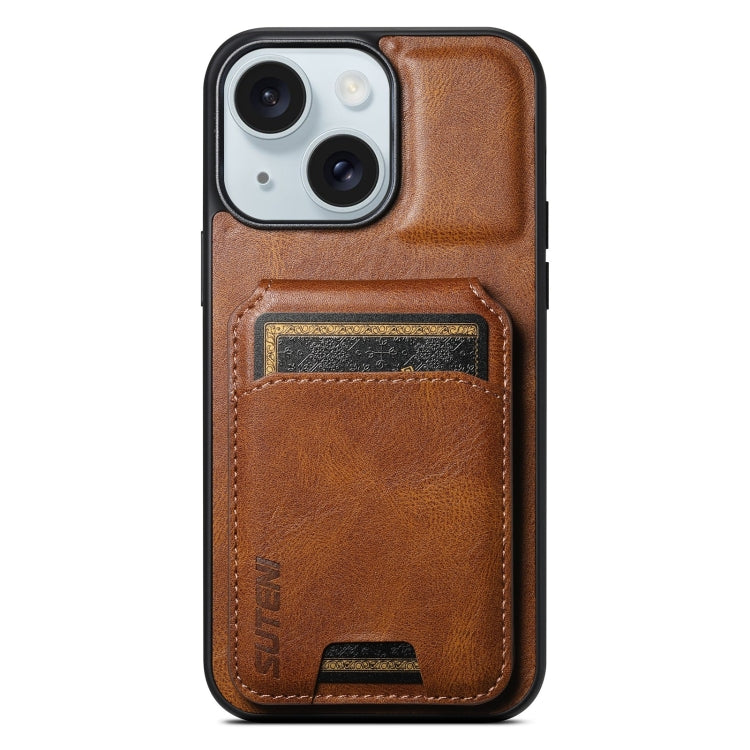 For iPhone 15 Suteni H02 Leather Wallet Stand Back Phone Case(Brown) - HoMEdemic™ 