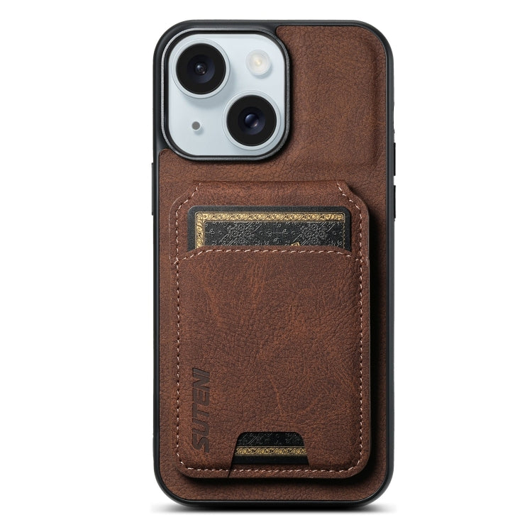 For iPhone 15 Suteni H02 Litchi Leather Card Wallet Stand Back Phone Case(Brown) - HoMEdemic™ 
