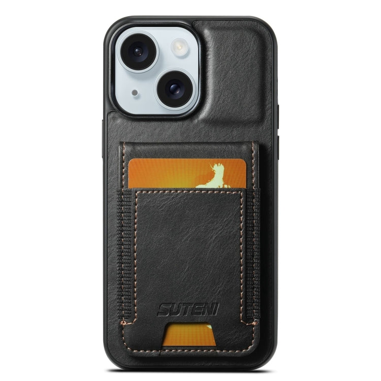 For iPhone 15 Suteni H03 Oil Wax Leather Wallet Stand Back Phone Case(Black) - HoMEdemic™ 