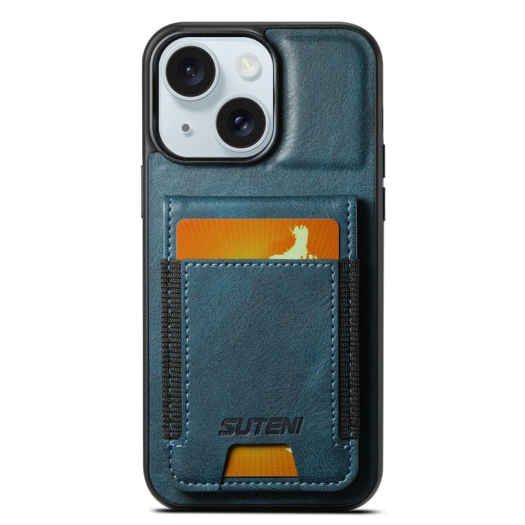 For iPhone 15 Suteni H03 Oil Wax Leather Wallet Stand Back Phone Case(Blue) - HoMEdemic™ 
