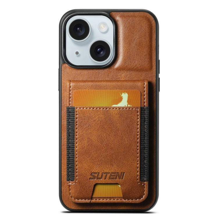 For iPhone 15 Suteni H03 Oil Wax Leather Wallet Stand Back Phone Case(Brown) - HoMEdemic™ 