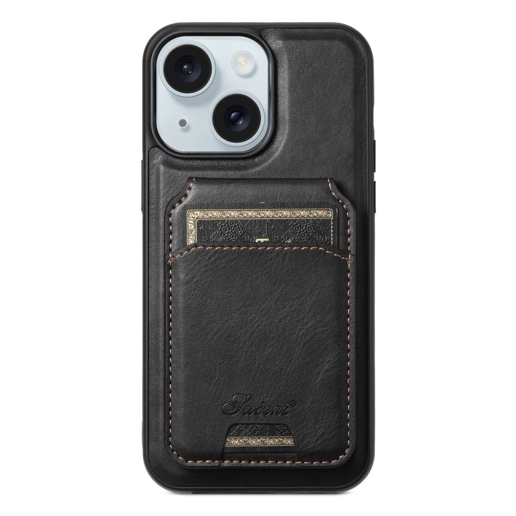For iPhone 15 Suteni H15 MagSafe Oil Eax Leather Detachable Wallet Back Phone Case(Black) - HoMEdemic™ 