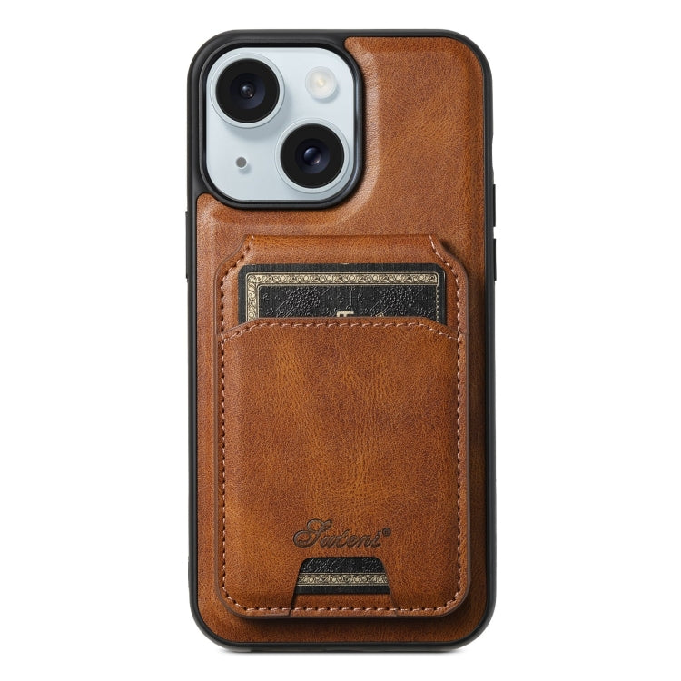 For iPhone 15 Suteni H15 MagSafe Oil Eax Leather Detachable Wallet Back Phone Case(Brown) - HoMEdemic™ 