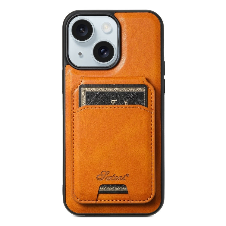 For iPhone 15 Suteni H15 MagSafe Oil Eax Leather Detachable Wallet Back Phone Case(Khaki) - HoMEdemic™ 