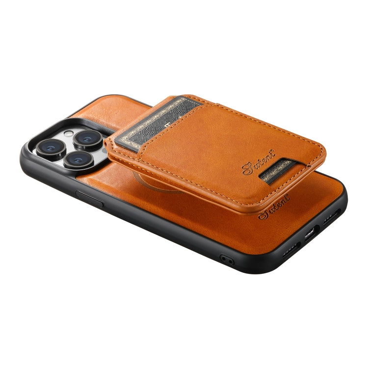 For iPhone 15 Suteni H15 MagSafe Oil Eax Leather Detachable Wallet Back Phone Case(Khaki) - HoMEdemic™ 