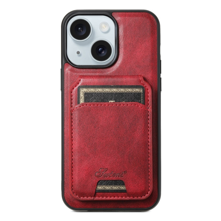 For iPhone 15 Suteni H15 MagSafe Oil Eax Leather Detachable Wallet Back Phone Case(Red) - HoMEdemic™ 