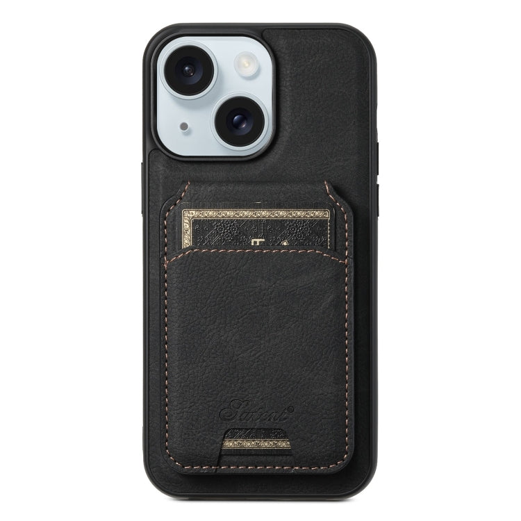 For iPhone 15 Suteni H16 Litchi Texture Leather Detachable Wallet Back Phone Case(Black) - HoMEdemic™ 