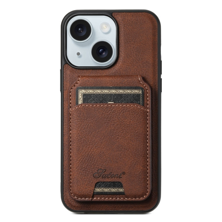 For iPhone 15 Suteni H16 Litchi Texture Leather Detachable Wallet Back Phone Case(Brown) - HoMEdemic™ 
