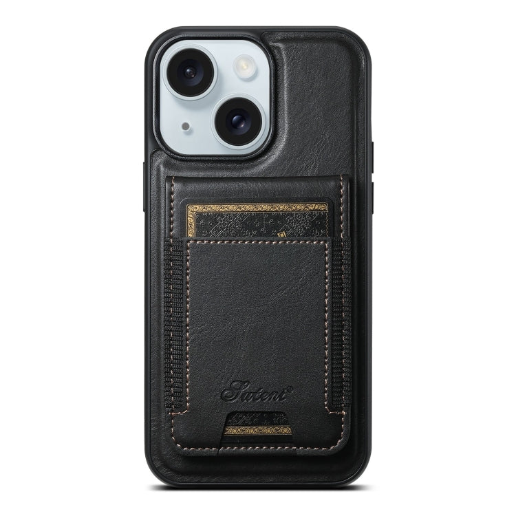 For iPhone 15 Suteni H17 Oil Eax Leather MagSafe Detachable Wallet Phone Case(Black) - HoMEdemic™ 