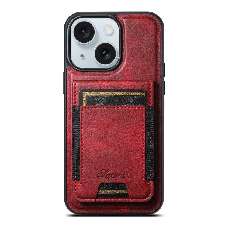 For iPhone 15 Suteni H17 Oil Eax Leather MagSafe Detachable Wallet Phone Case(Red) - HoMEdemic™ 