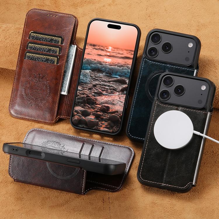 For iPhone 15 Suteni J05 Leather Magnetic MagSafe Phone Case(Brown) - HoMEdemic™ 