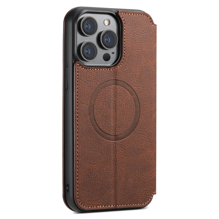 For iPhone 15 Suteni J06 Retro Matte Litchi Texture Leather MagSafe Phone Case(Brown) - HoMEdemic™ 