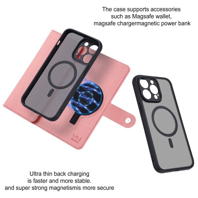 For iPhone 15 ViLi GHA Series Shockproof MagSafe RFID Leather Attraction Horizontal Flip Phone Case(Pink) - HoMEdemic™ 