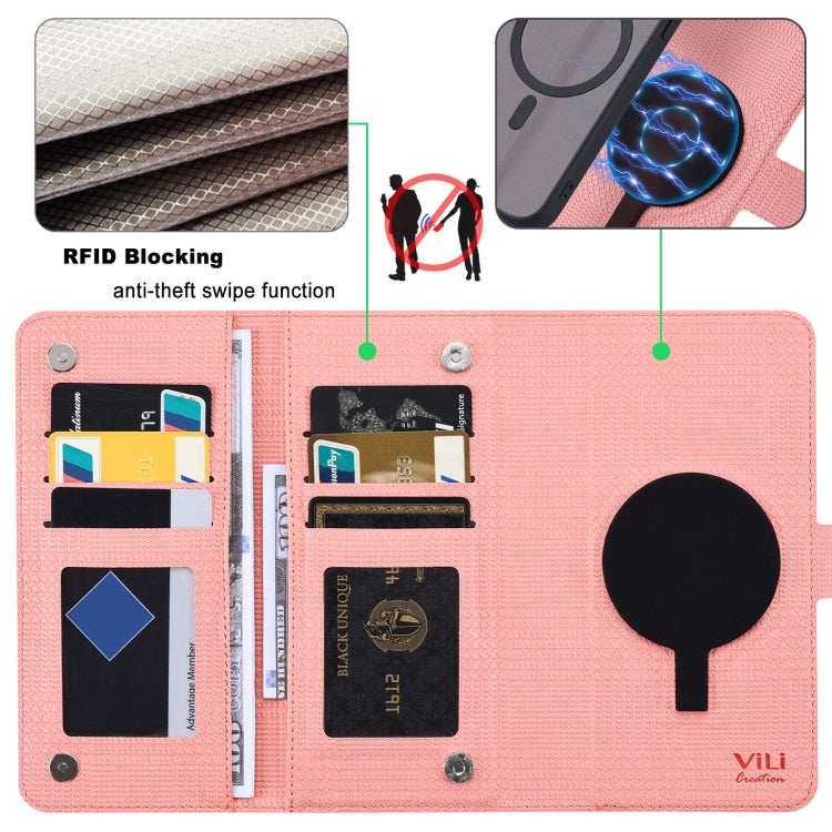 For iPhone 15 ViLi GHA Series Shockproof MagSafe RFID Leather Attraction Horizontal Flip Phone Case(Pink) - HoMEdemic™ 