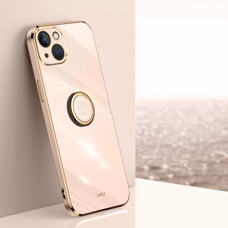 For iPhone 15 XINLI Straight Edge 6D Electroplate TPU Phone Case with Ring Holder(Pink) - HoMEdemic™ 