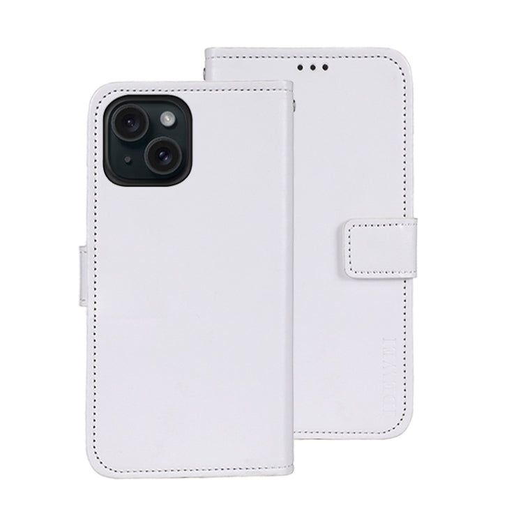 For iPhone 15 idewei Crazy Horse Texture Leather Phone Case with Holder(White) - HoMEdemic™ 