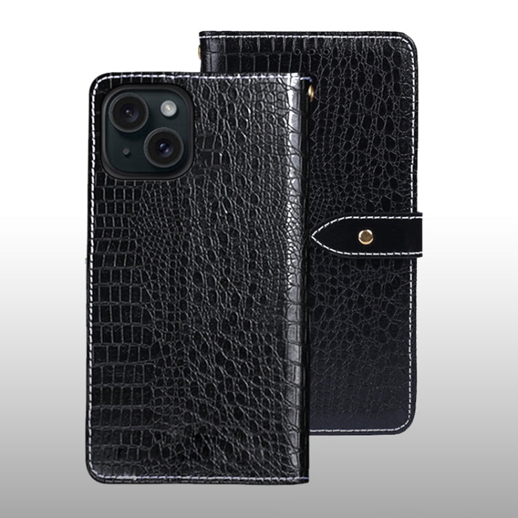 For iPhone 15 idewei Crocodile Texture Leather Phone Case(Black) - HoMEdemic™ 