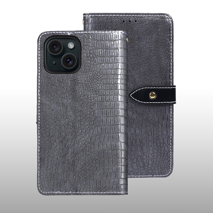 For iPhone 15 idewei Crocodile Texture Leather Phone Case(Grey) - HoMEdemic™ 
