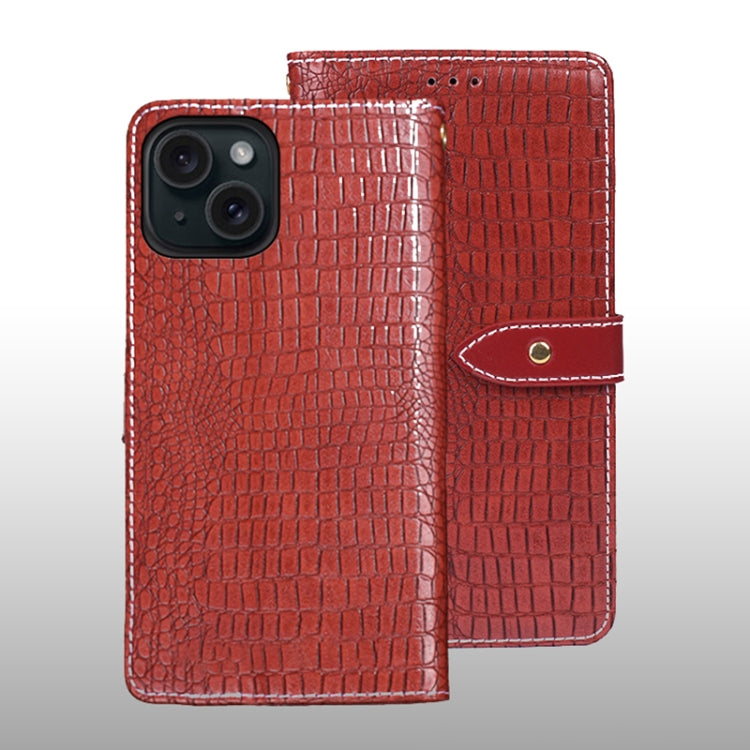 For iPhone 15 idewei Crocodile Texture Leather Phone Case(Red) - HoMEdemic™ 