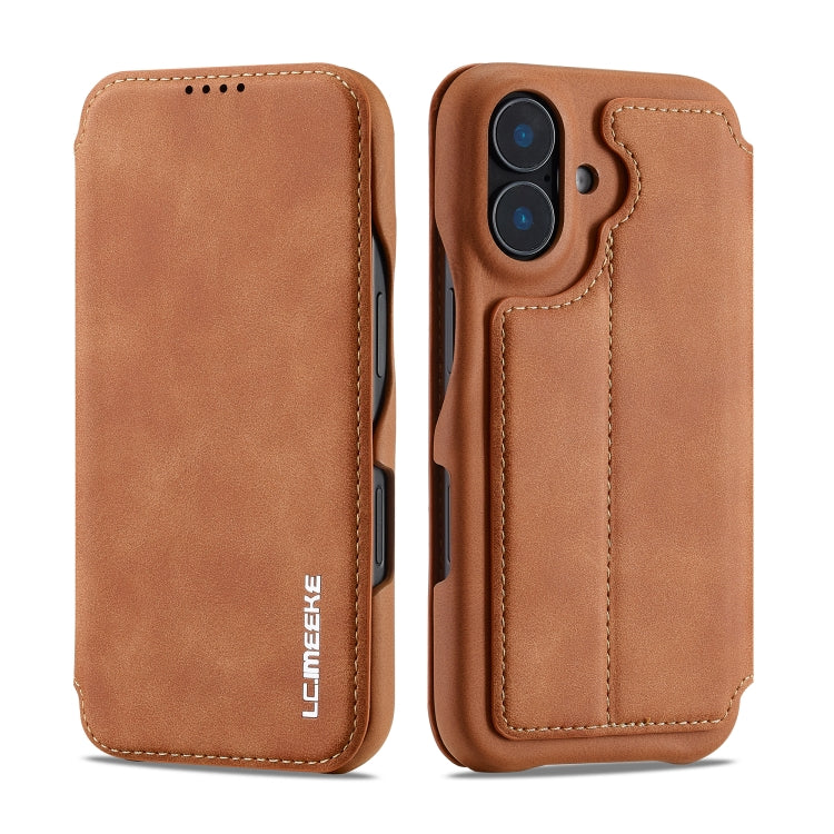 For iPhone 16 Plus LC.IMEEKE Hon Ancient Series Flip Leather Phone Case(Brown) - HoMEdemic™ 