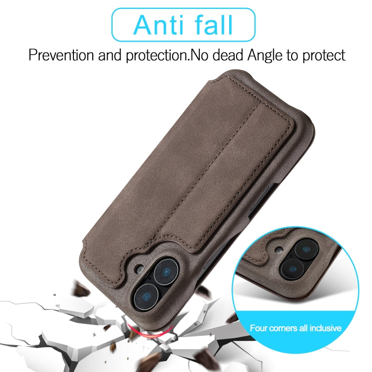 For iPhone 16 Plus LC.IMEEKE Hon Ancient Series Flip Leather Phone Case(Coffee) - HoMEdemic™ 