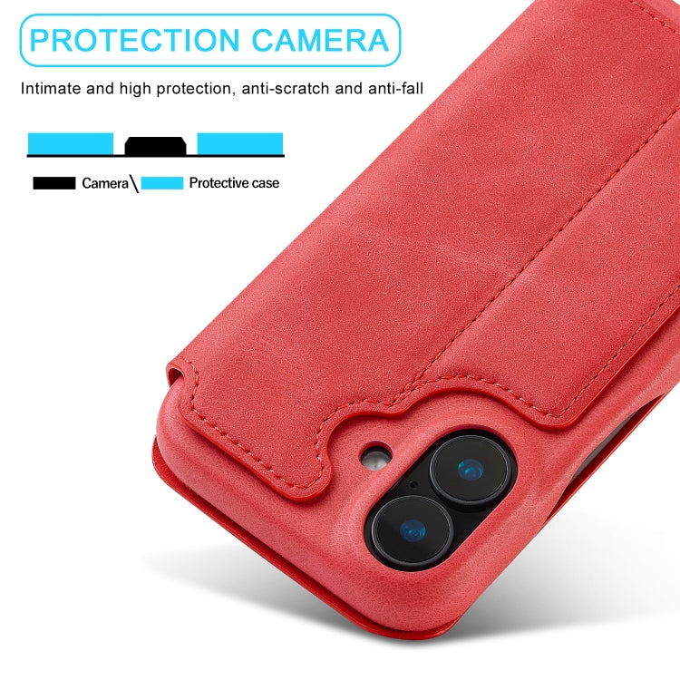 For iPhone 16 Plus LC.IMEEKE Hon Ancient Series Flip Leather Phone Case(Red) - HoMEdemic™ 