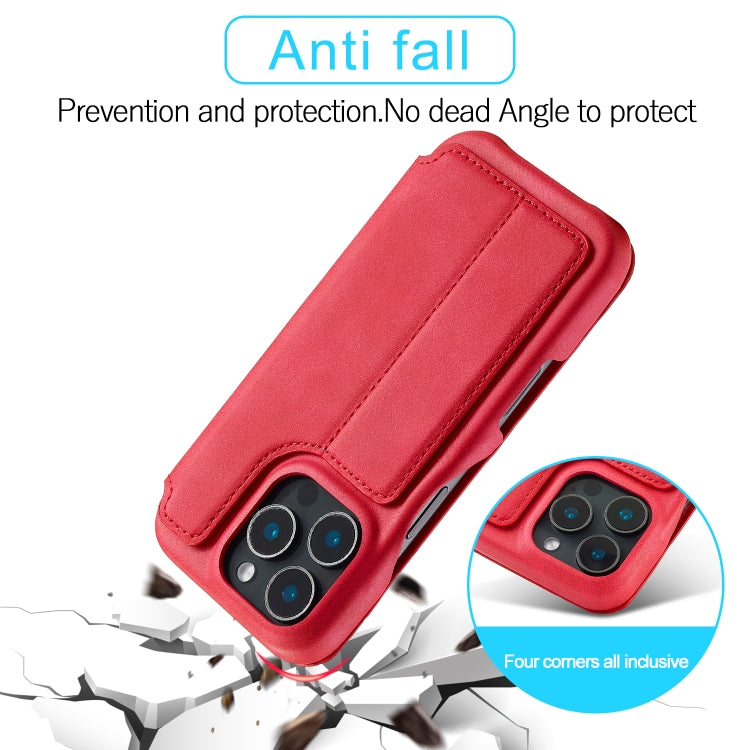 For iPhone 16 Pro LC.IMEEKE Hon Ancient Series Flip Leather Phone Case(Red) - HoMEdemic™ 