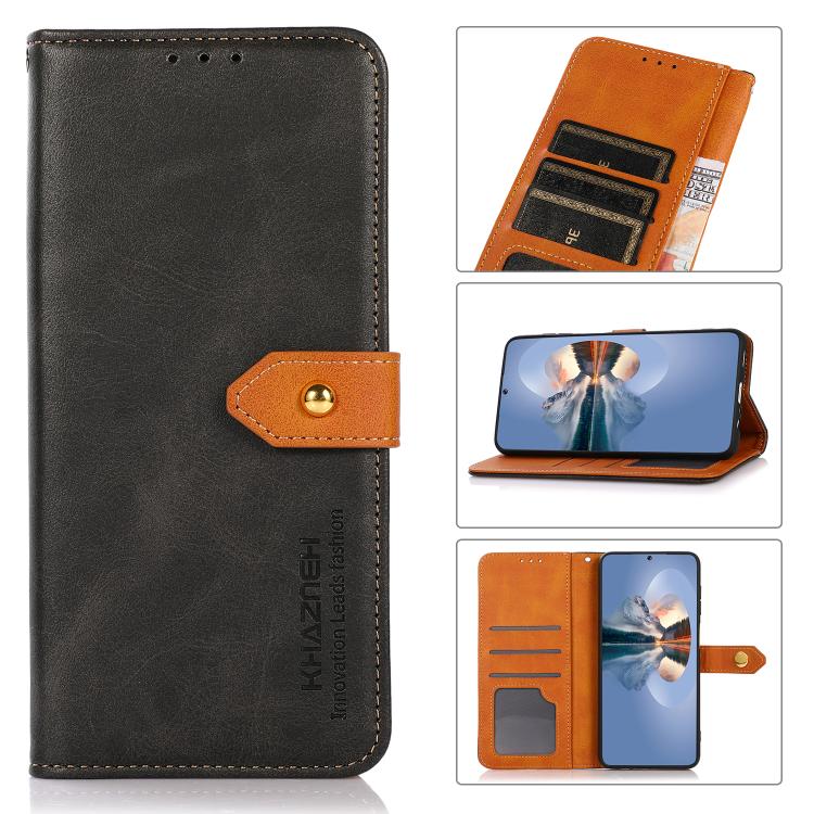 For iPhone 16 Pro Max KHAZNEH Dual-color Cowhide Texture Flip Leather Phone Case(Black) - HoMEdemic™ 