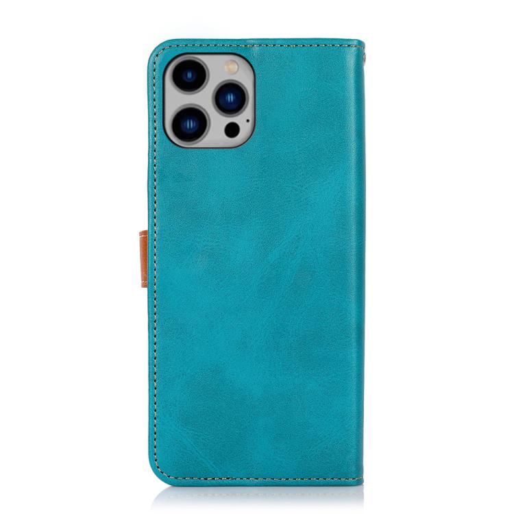 For iPhone 16 Pro Max KHAZNEH Dual-color Cowhide Texture Flip Leather Phone Case(Blue) - HoMEdemic™ 