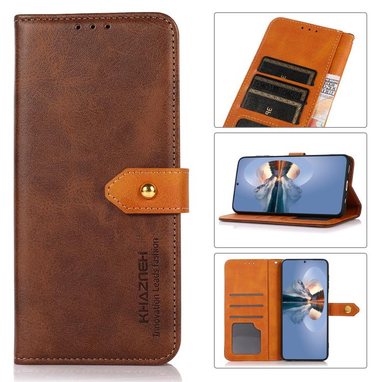 For iPhone 16 Pro Max KHAZNEH Dual-color Cowhide Texture Flip Leather Phone Case(Brown) - HoMEdemic™ 
