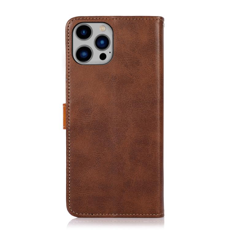 For iPhone 16 Pro Max KHAZNEH Dual-color Cowhide Texture Flip Leather Phone Case(Brown) - HoMEdemic™ 