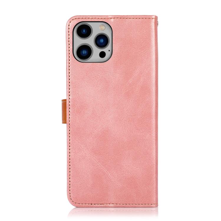 For iPhone 16 Pro Max KHAZNEH Dual-color Cowhide Texture Flip Leather Phone Case(Rose Gold) - HoMEdemic™ 