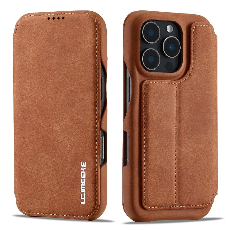 For iPhone 16 Pro Max LC.IMEEKE Hon Ancient Series Flip Leather Phone Case(Brown) - HoMEdemic™ 
