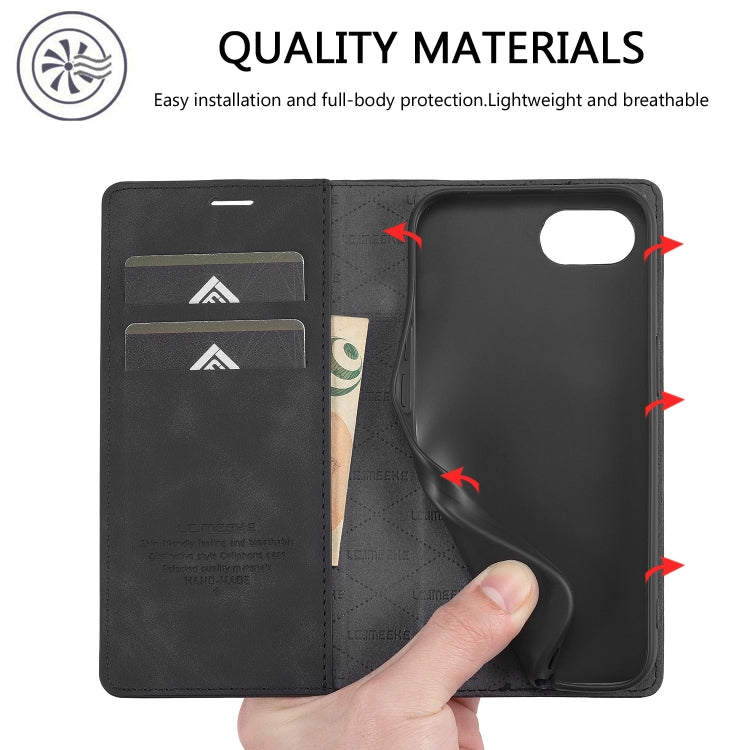 For iPhone 16e LC.IMEEKE Strong Magnetism Microfiber Leather Phone Case(Black) - HoMEdemic™ 