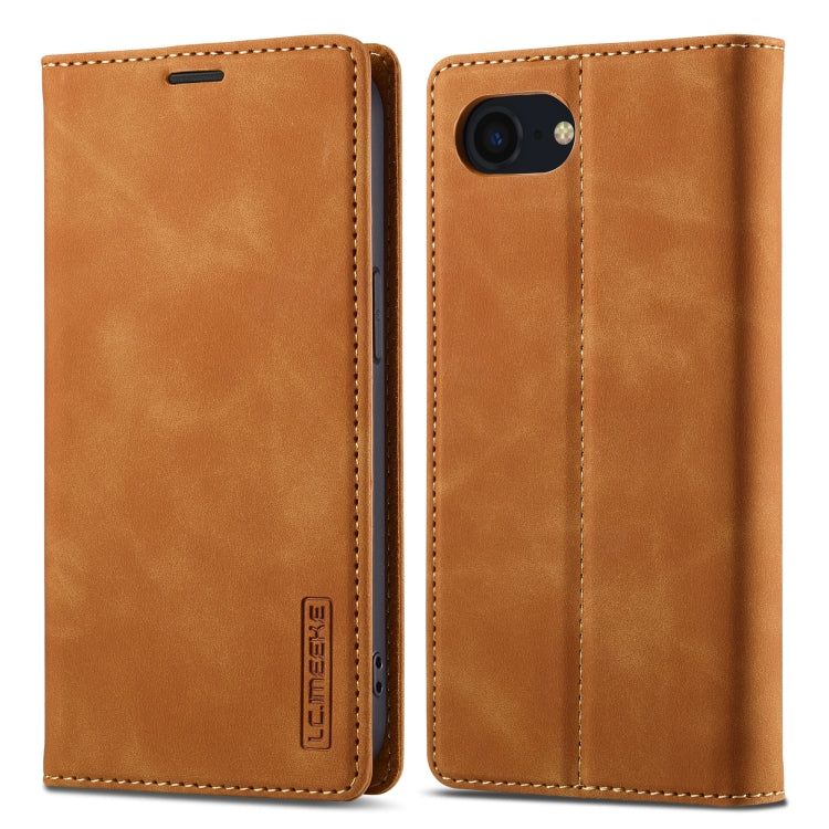 For iPhone 16e LC.IMEEKE Strong Magnetism Microfiber Leather Phone Case(Brown) - HoMEdemic™ 
