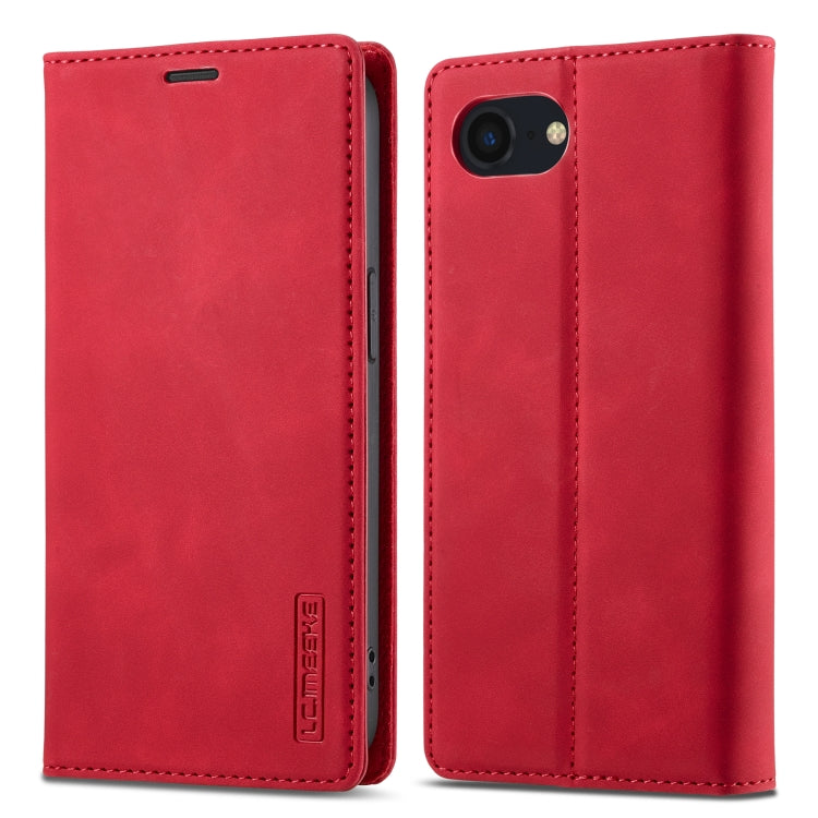 For iPhone 16e LC.IMEEKE Strong Magnetism Microfiber Leather Phone Case(Red) - HoMEdemic™ 