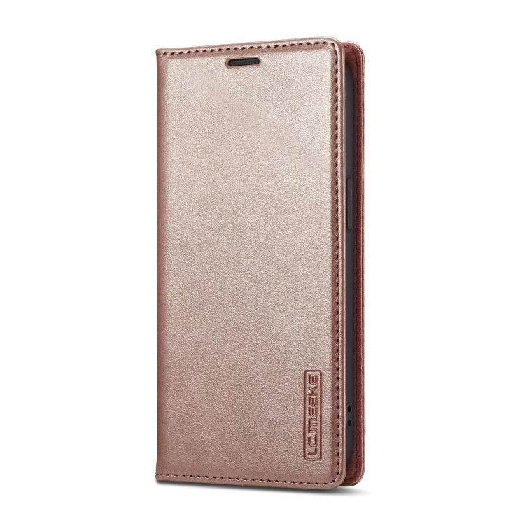 For iPhone 16e LC.IMEEKE Strong Magnetism Microfiber Leather Phone Case(Rose Gold) - HoMEdemic™ 