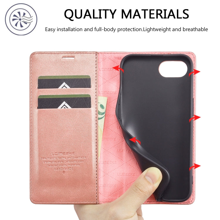 For iPhone 16e LC.IMEEKE Strong Magnetism Microfiber Leather Phone Case(Rose Gold) - HoMEdemic™ 