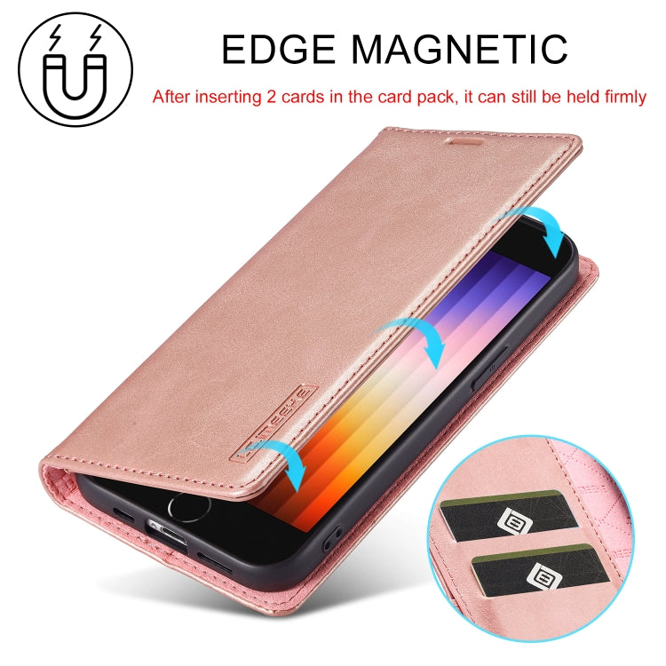 For iPhone 16e LC.IMEEKE Strong Magnetism Microfiber Leather Phone Case(Rose Gold) - HoMEdemic™ 