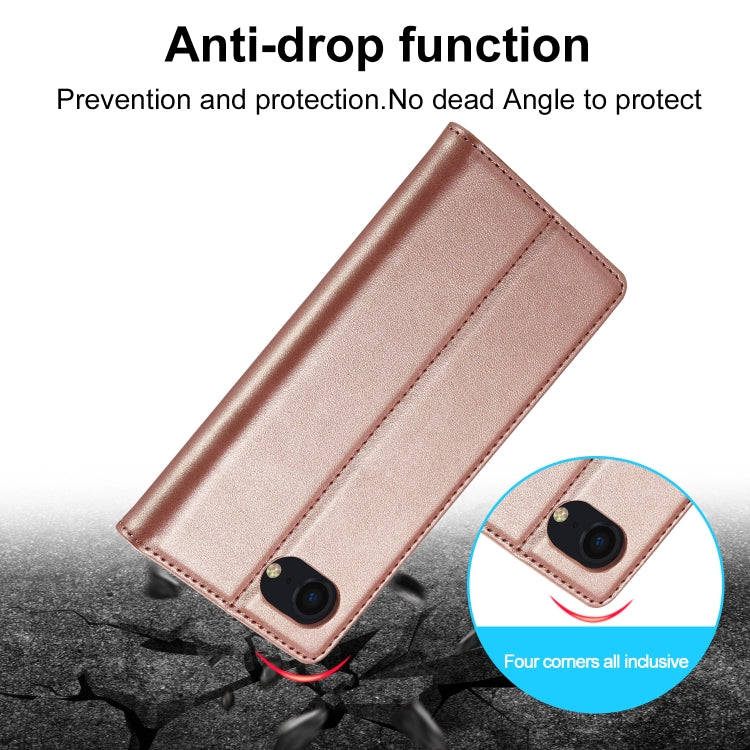 For iPhone 16e LC.IMEEKE Strong Magnetism Microfiber Leather Phone Case(Rose Gold) - HoMEdemic™ 