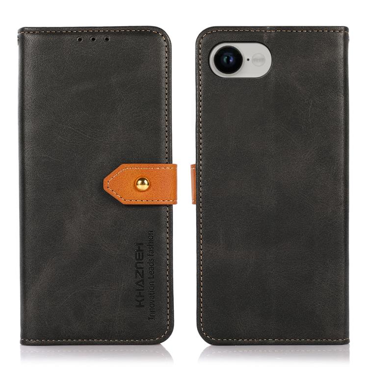 For iPhone 17e / 16e KHAZNEH Dual-color Cowhide Texture Flip Leather Phone Case(Black) - HoMEdemic™ 