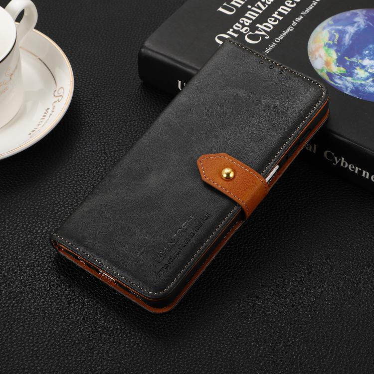 For iPhone 17e / 16e KHAZNEH Dual-color Cowhide Texture Flip Leather Phone Case(Black) - HoMEdemic™ 