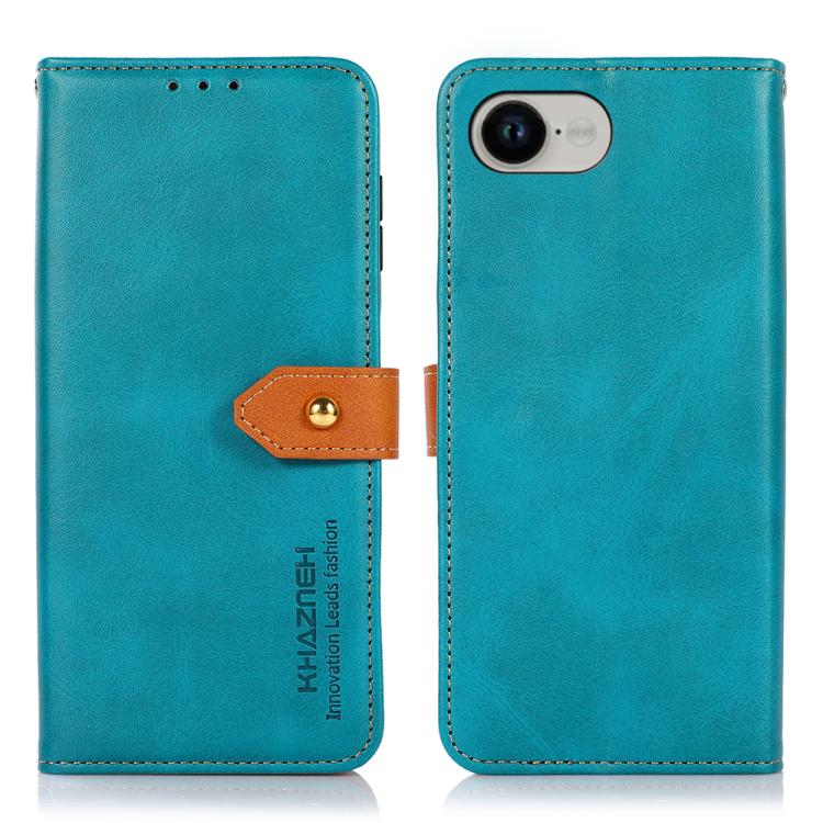 For iPhone 17e / 16e KHAZNEH Dual-color Cowhide Texture Flip Leather Phone Case(Blue) - HoMEdemic™ 