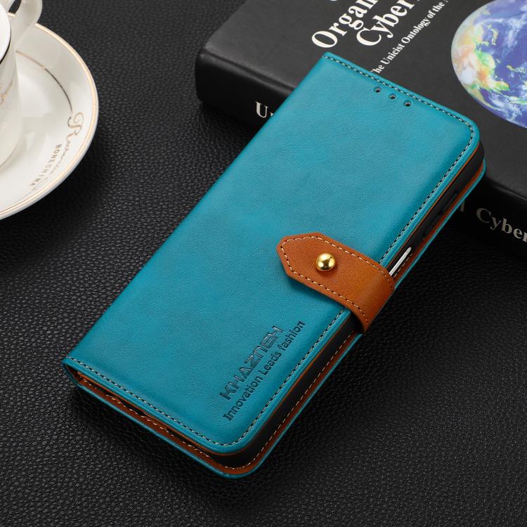 For iPhone 17e / 16e KHAZNEH Dual-color Cowhide Texture Flip Leather Phone Case(Blue) - HoMEdemic™ 