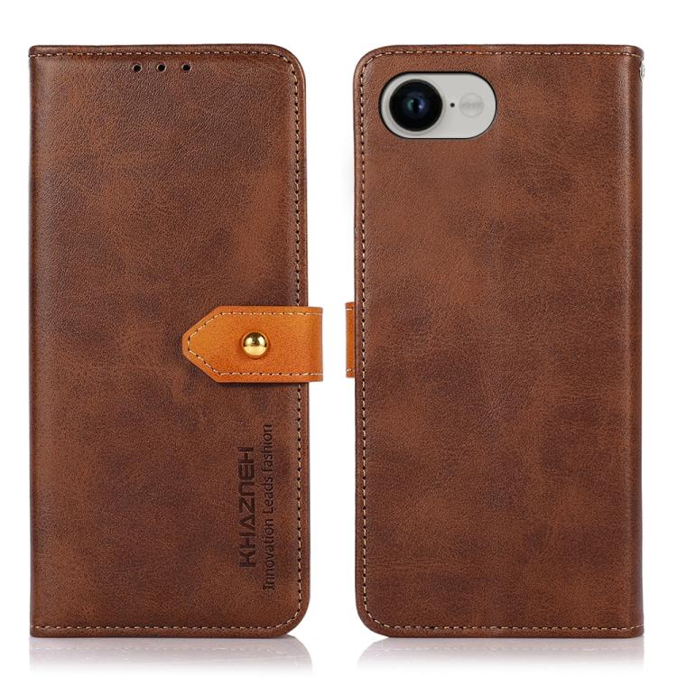 For iPhone 17e / 16e KHAZNEH Dual-color Cowhide Texture Flip Leather Phone Case(Brown) - HoMEdemic™ 